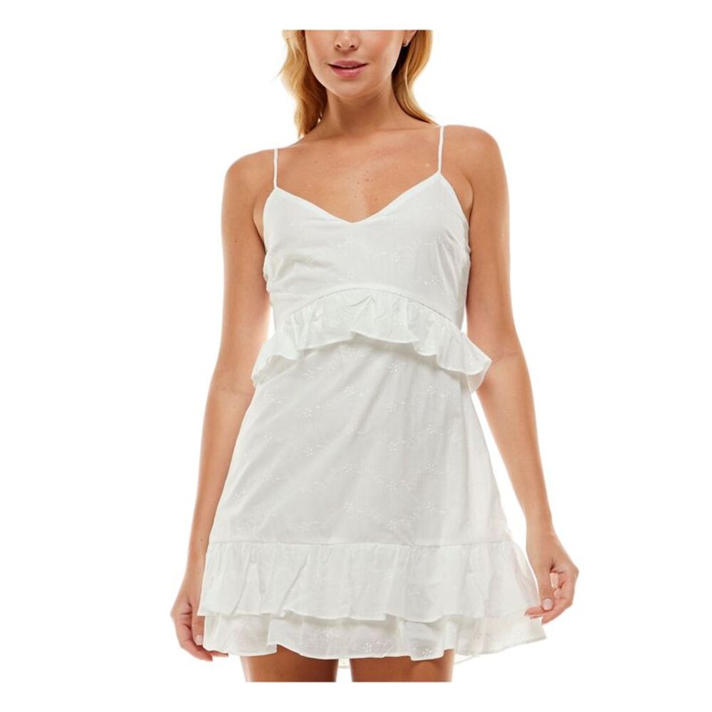 TRIXXI Womens Fit + Flare Mini Dress White Spaghetti Strap Party Lined Juniors M